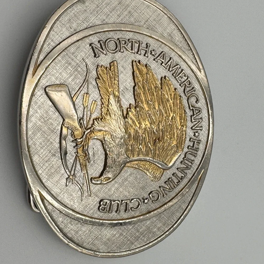 North American Hunting Club Eagle Belt Buckle 24K Gold Rhodium Plate Solid Brass